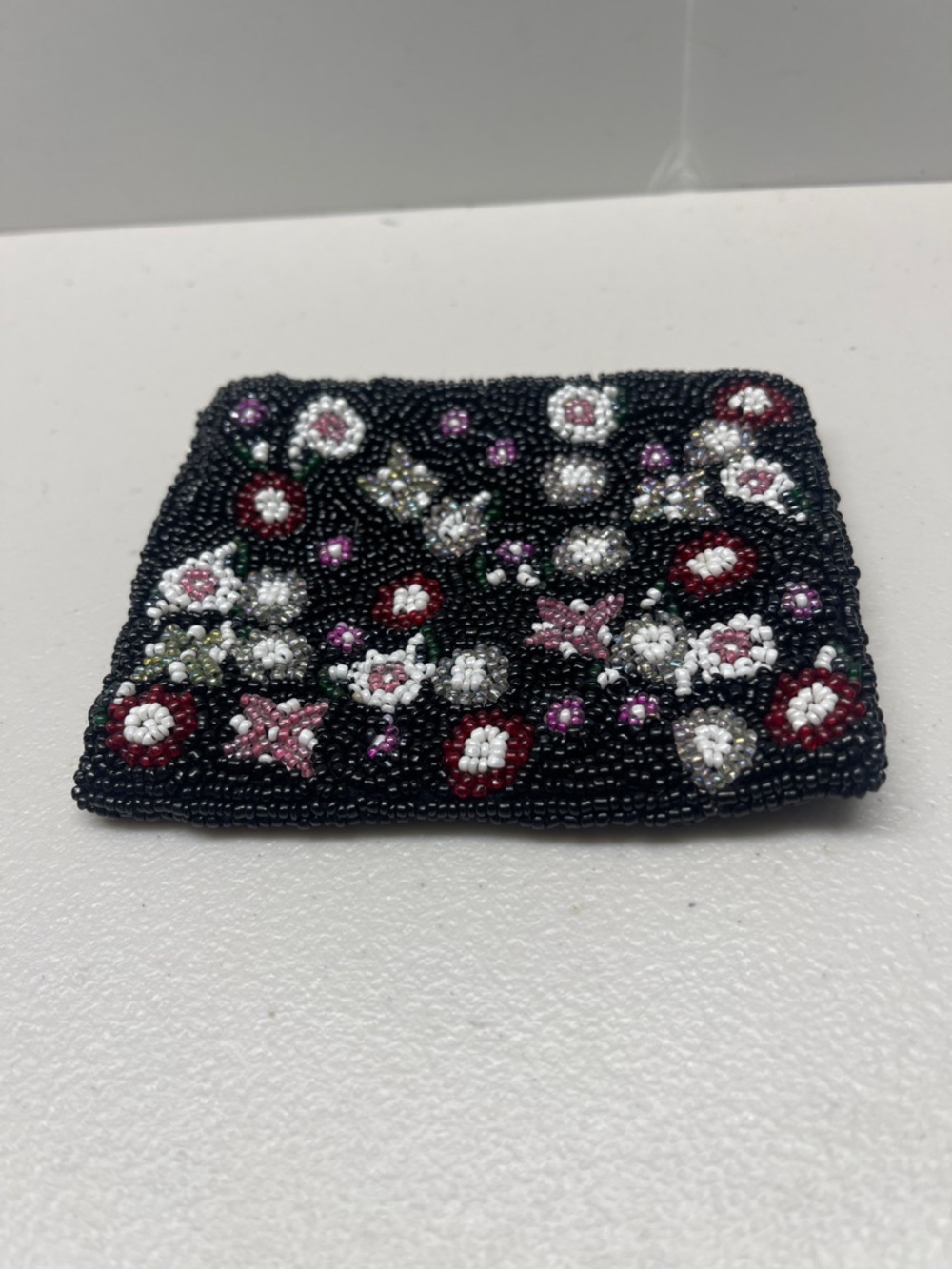 Beaded Floral Black Coin Purse.